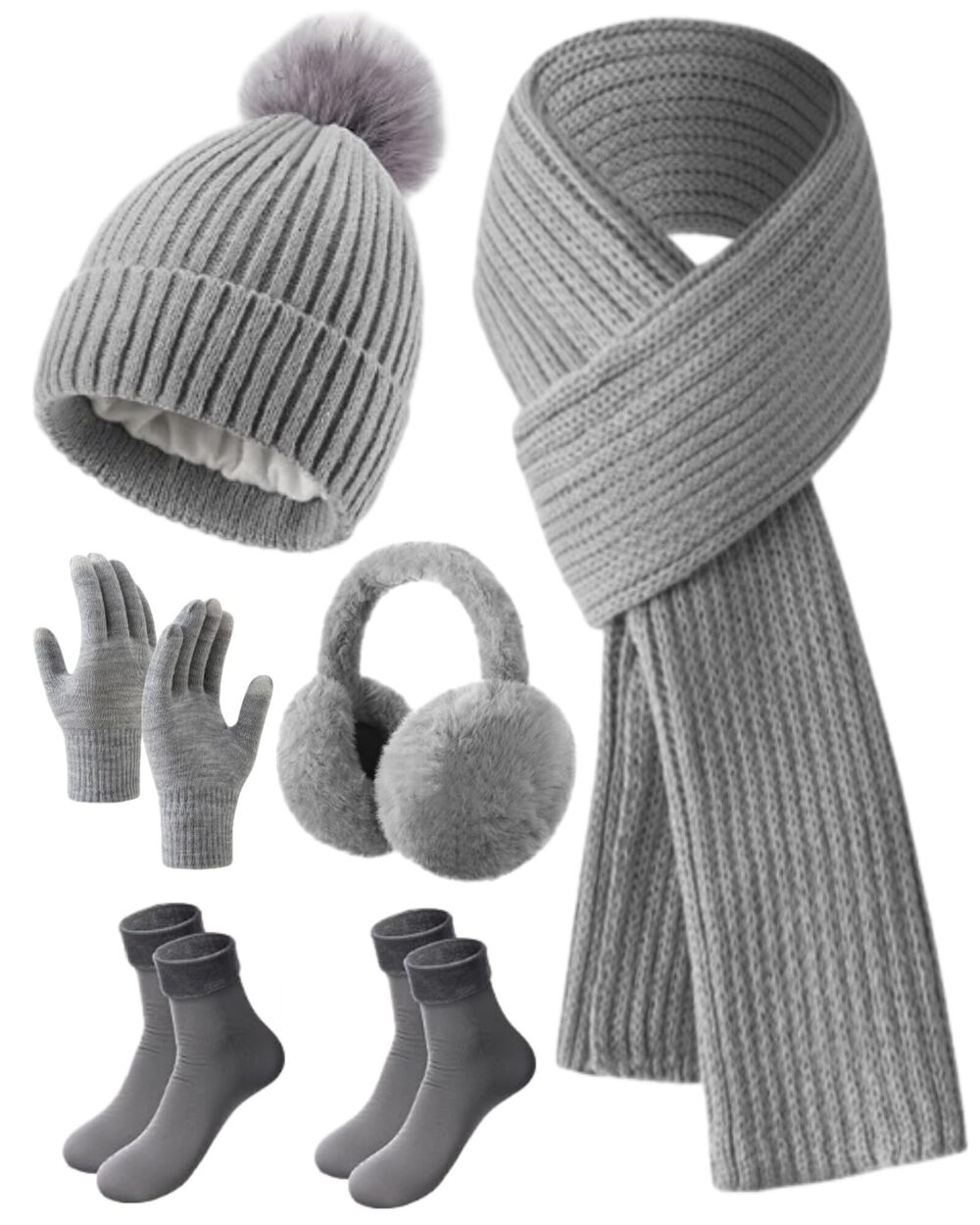2274 6 Pcs Winter Warm Set Warm Beanies Hats Touchscreen Gloves Long Scarf